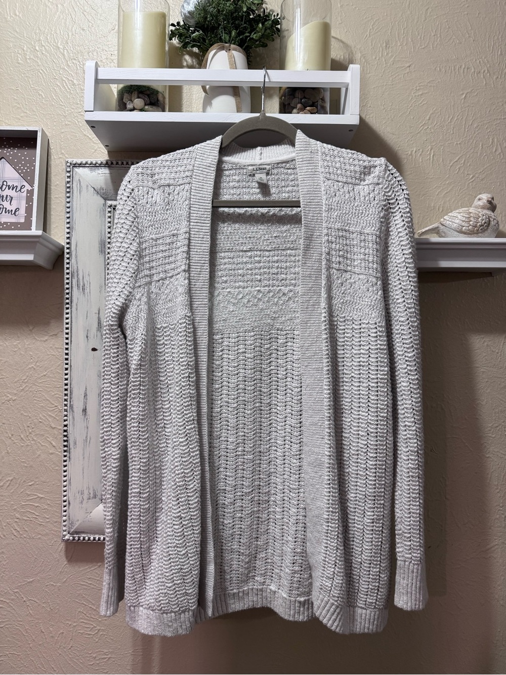 L.L. Bean Off White Open-Front Knit Cardigan Sz M